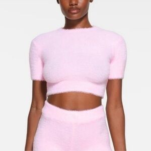 Skims Pink Fuzzy Crop Top